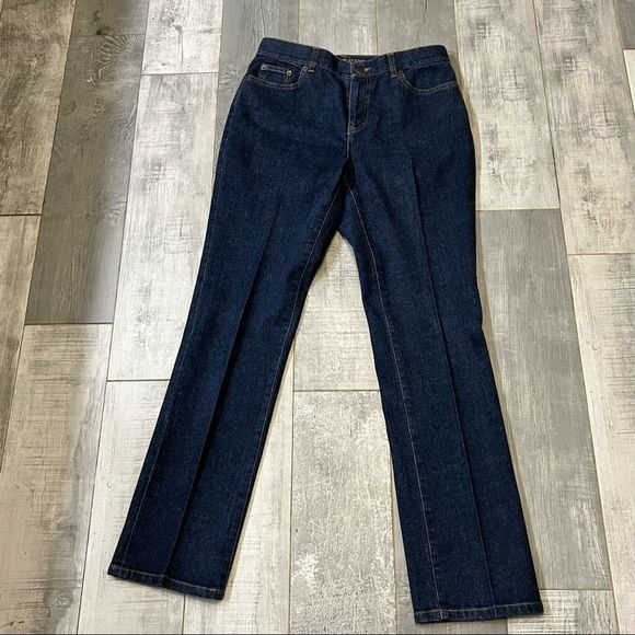 Ralph Lauren Sweaters - Vtg 90s Ralph Lauren High Rise Rigid Denim Creased Straight Leg Jean Leather 2 P